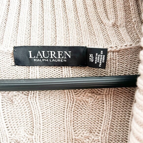 LAUREN RALPH LAUREN Cream Shawl Collar Cable Knit Sweater 100% Cotton XLarge - Picture 8 of 8